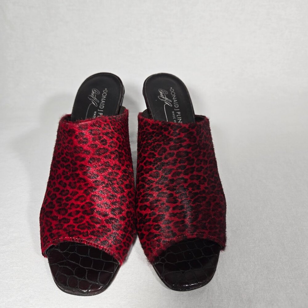 RARE Vintage Y2K Mobwife LEATHER Red & Black Animal Print Heel Sandals Size 8.5M - Picture 4 of 17